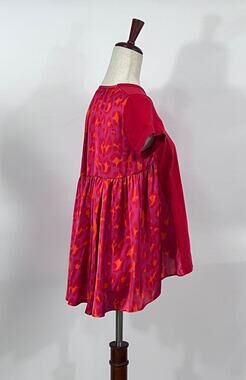 SACAI Sz 1 S Small Red T-Shirt Top Tee Mixed Media Pleated Animal Print